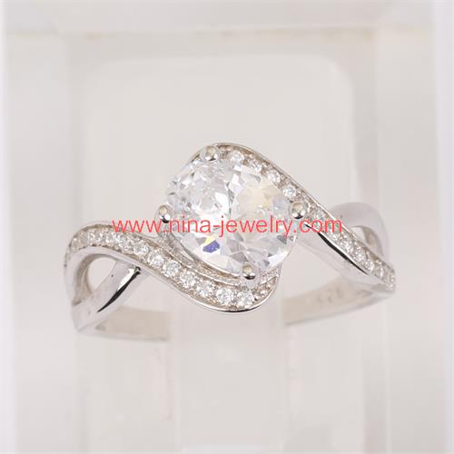 New style twisted silver rings with oval gemstones for wholesale from China factory