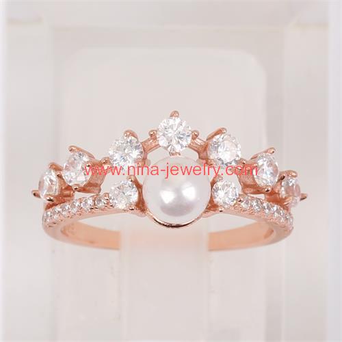 Natural pearl rings with rose gold plating for wholesale from China factory