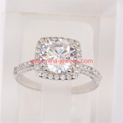 China round silver rings with cubic zirconia for wholesale from China factory