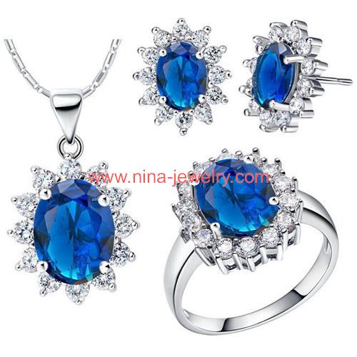 silver jewelry sets paved sapphire for wholesale from China factory