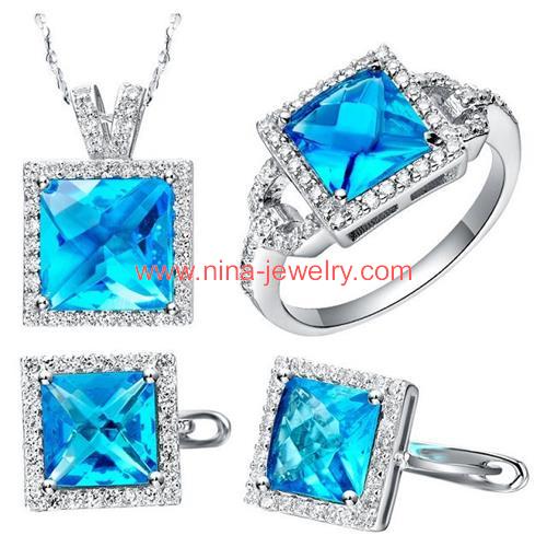 square shaped 3 in 1 silver jewelry sets manufactured by Nina Jewelry factory China